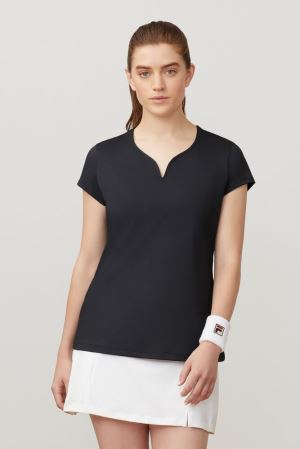 FILA Cap Sleeve Top Shirts Black,Womens Tennis | CA.LGUXFS546